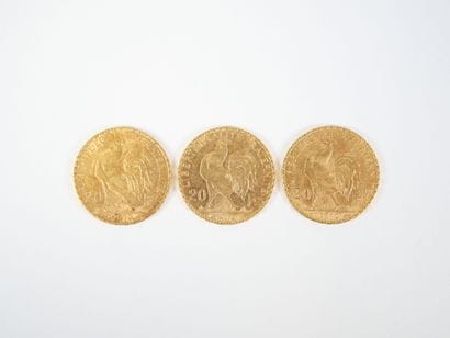 Ensemble de trois pièces de 20 francs en...
