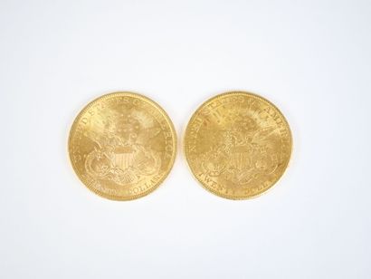 Deux pièces de 20 dollars US en or, Liberty,...