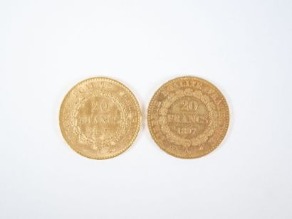 Deux pièces de 20 francs en or, Génie, 1897...