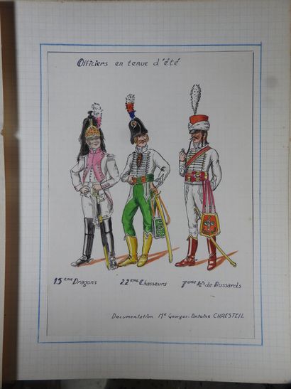 MILITARIA- TRES NOMBREUSES AQUARELLES ET...