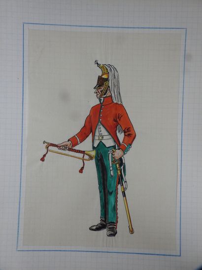 MILITARIA- TRES NOMBREUSES AQUARELLES ET...