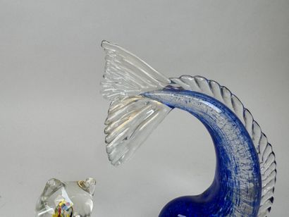MURANO, XXe.
Dauphin et chat.
Deux sujets...