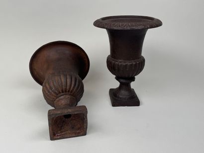 Paire de petits vases Médicis en fonte à...