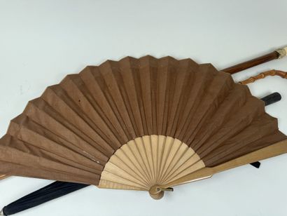 Deux cannes en bois, bambou et ivoirine sculptée...