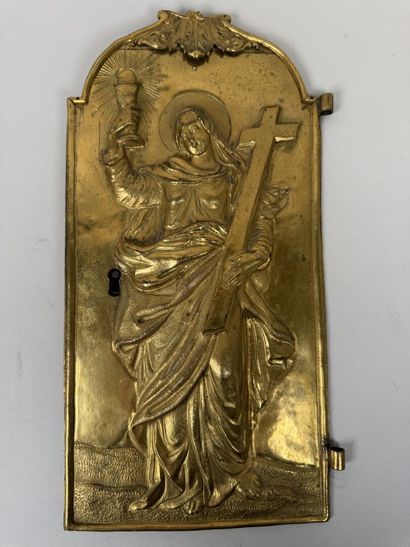 Porte de tabernacle en métal doré à décor...