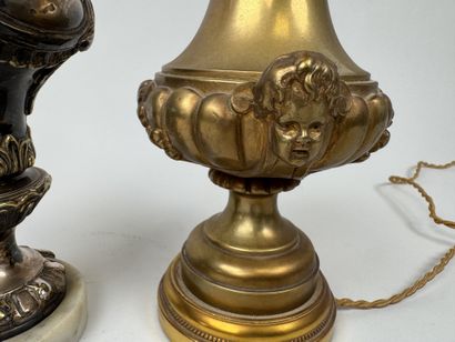 Deux pieds de lampe en bronze doré et argenté...