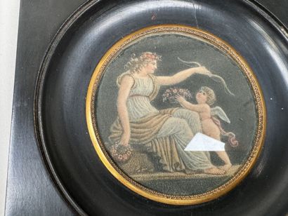 Lot de 4 gravures miniatures à vues circulaires...