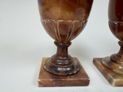 Paire de vases Médicis en albâtre à décor...