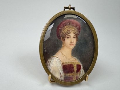 École, XXe.
Femme à la coiffe.
Miniature...