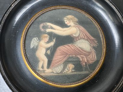 Lot de 4 gravures miniatures à vues circulaires...