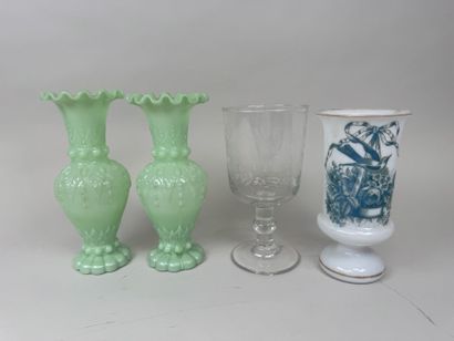Lot comprenant :
- paire de vases en verre...