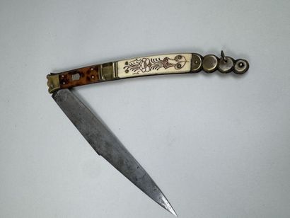 Couteau pliant type catalan manche en laiton,...