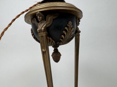 Pied de lampe en bronze doré, ciselé et patiné,...