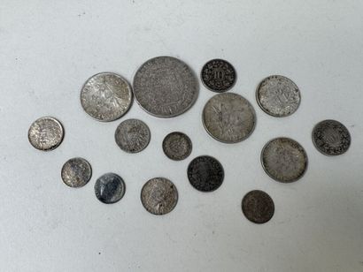 Lot de pièces en argent principalement françaises...