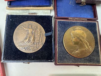 Lot de médailles en bronze et bronze argent...