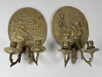 +
Paire d'appliques en bronze doré et en...