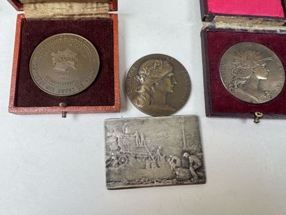 Lot de médailles en bronze et bronze argent...