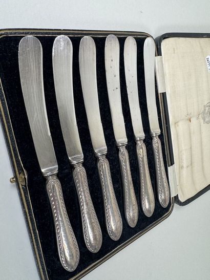 Série de six couteaux en argent fourré 925/1000,...