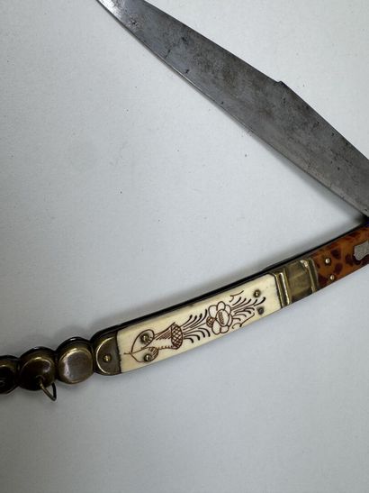 Couteau pliant type catalan manche en laiton,...