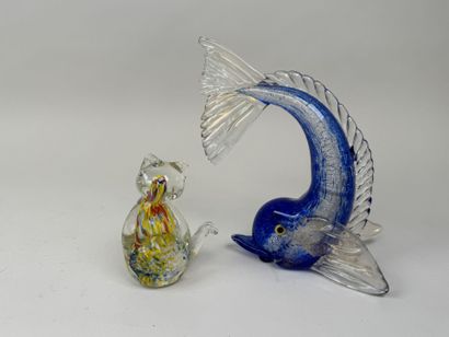 MURANO, XXe.
Dauphin et chat.
Deux sujets...