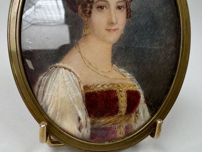 École, XXe.
Femme à la coiffe.
Miniature...