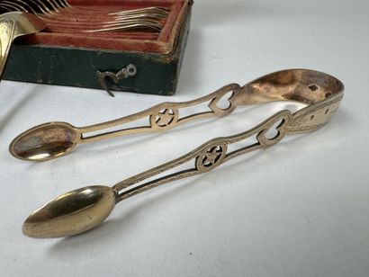 Série de 12 petites cuillères et une pince...