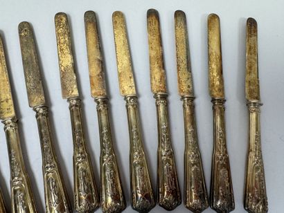 Set of 12 fruit or dessert knives in silver-plated...