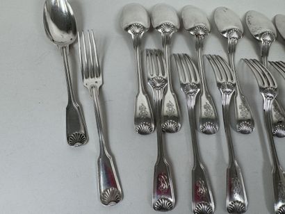 Set of 9 dessert servers in 950/1000 silver,...