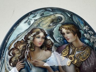 RUSSIA, Palekh School style.
Oval, domed...