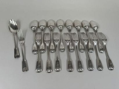 Set of 9 dessert servers in 950/1000 silver,...