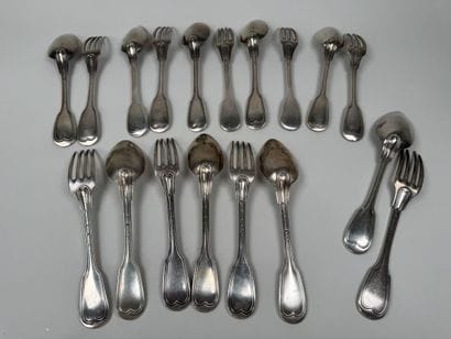 9 couverts en argent 950/1000, poinçon Minerve,...