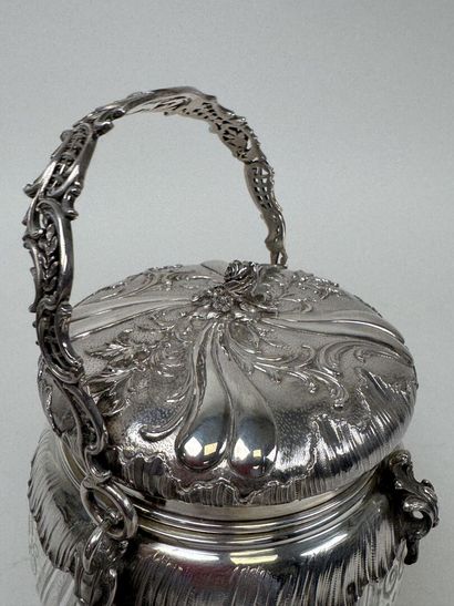 Crystal cookie jar with an engraved design...
