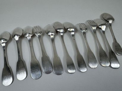 Set of 5 spoons and two forks in 950 silver,...