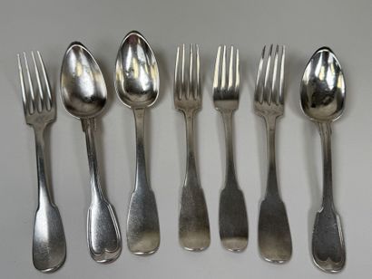 4 fourchettes et 3 cuillères en argent 950/1000,...