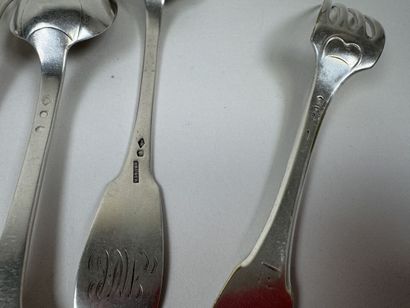 Set of 5 spoons and two forks in 950 silver,...
