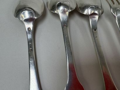 Set of 5 spoons and two forks in 950 silver,...