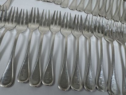 A large set of silver plated tableware, mesh...