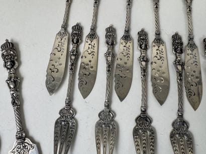 Partie de ménagère à poisson en argent 950/1000,...
