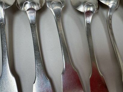 Set of 5 spoons and two forks in 950 silver,...