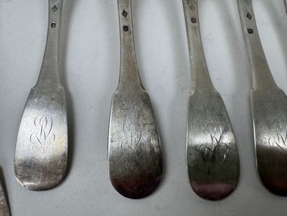 Série de 6 fourchettes en argent, poinçon...