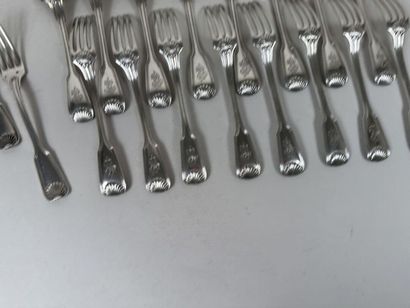 Set of 9 dessert servers in 950/1000 silver,...