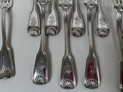 Set of 9 dessert servers in 950/1000 silver,...