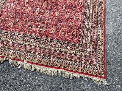 Hand-knotted wool rug with a decorative design...