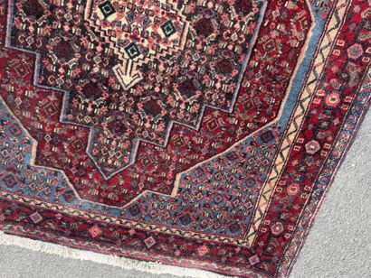 Hand-knotted wool rug featuring stylized...