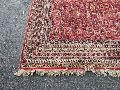 Hand-knotted wool rug with a decorative design...