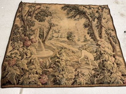 Large machine-woven tapestry depicting a...