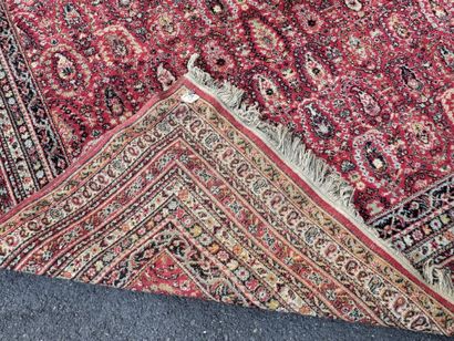 Hand-knotted wool rug with a decorative design...
