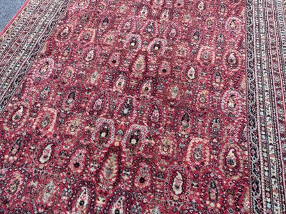 Hand-knotted wool rug with a decorative design...