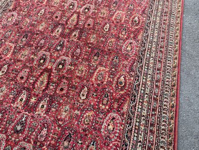 Hand-knotted wool rug with a decorative design...