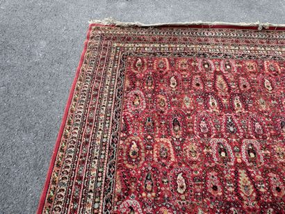 Hand-knotted wool rug with a decorative design...